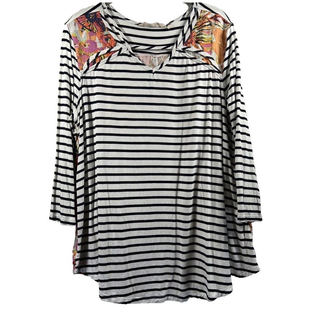 Soft Surroundings Women's Top Large‎ Mixed Prints Stripe Floral Colorful Artsy